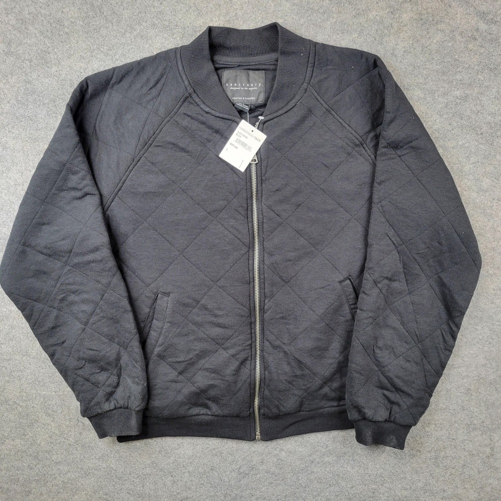 Sanctuary Jacket Womens Large‎ Black Quilted Bomber Full Zip Lined Pockets